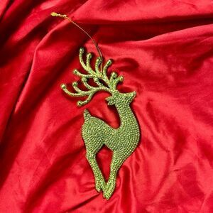 Green Sparkly Glitter Dancing Reindeer Silhouette 7” Christmas Tree Ornament